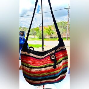 The Sak Striped Crochet Shoulder Bag - Black, Red, Pink, Green, Cream